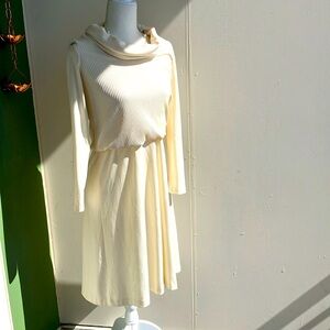 Vintage 70s Cream Cowl Neck Dress
